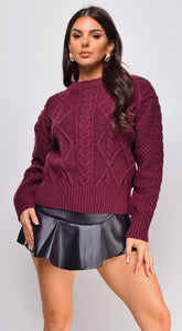 Lula Chunky Cable Knit Sweater - Wine